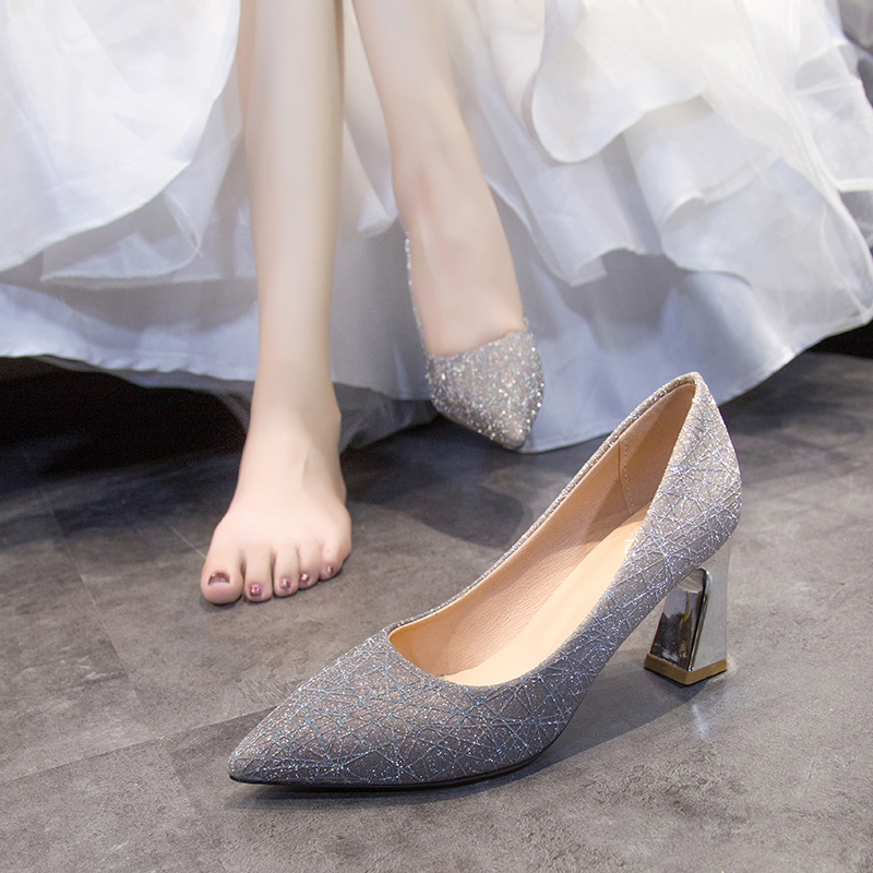 Giày Cao Gót Mũi Nhọn Đính Đá Màu Sắc Thời Trang Sang Trọng Cho Nữ