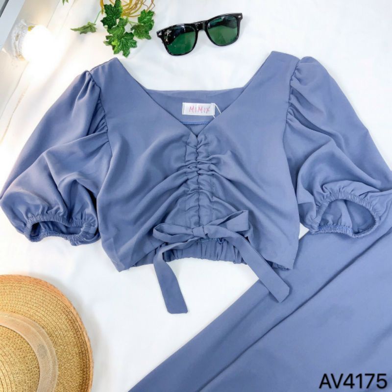 set bộ áo rút dây quần suông thiết kế