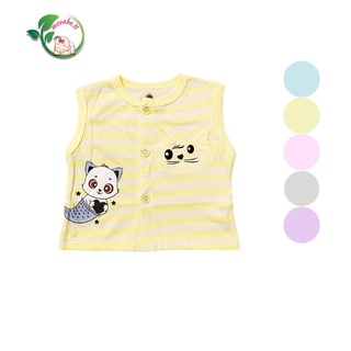 Áo gile cotton cho bé họa tiết kẻ tai mèo 100% cotton 2lớp size 3 - 12kg