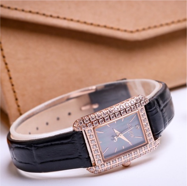 Đồng Hồ Nữ JS-046B Kính Sapphire Julius Hàn Quốc Dây Da (Đen)