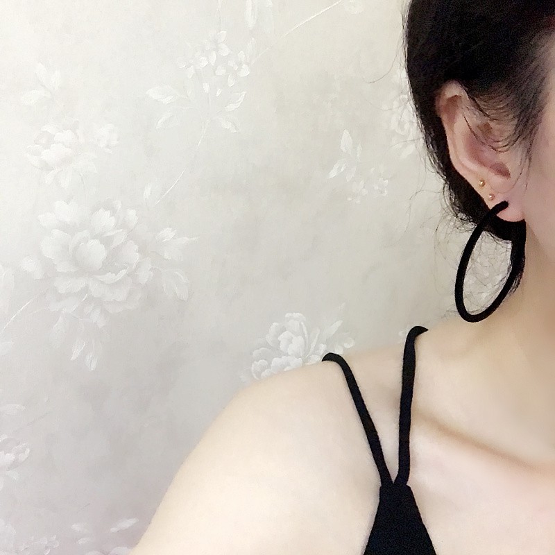 bông tai Black earrings simple female Long temperament ears