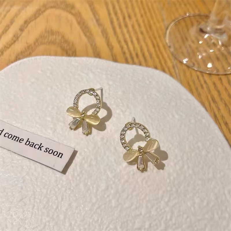 Bông Tai Mạ Bạc 925 Hình Tròn Thắt Nơ Thời Trang Xu Hướng Cho Nữ