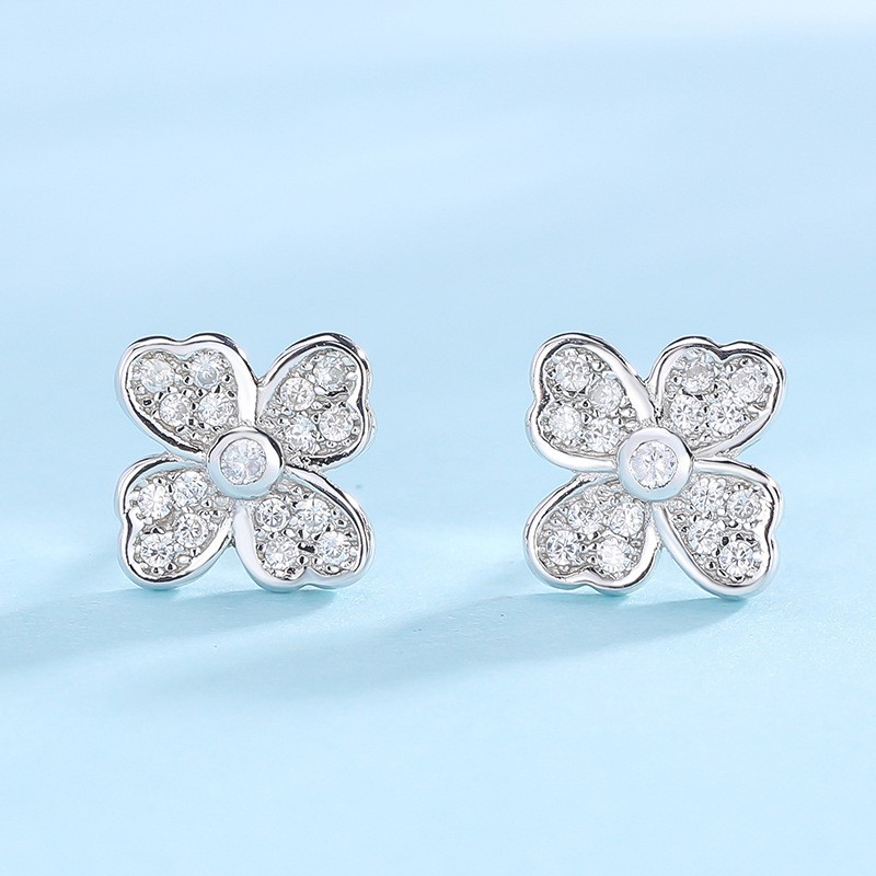 Bông Tai Bạc Ý TNC JEWELLERY 925 Cỏ Bốn Lá May Mắn