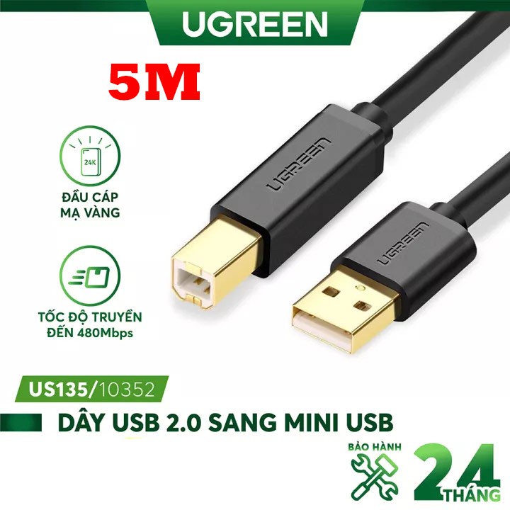 Cáp USB 2.0 máy in 3m Ugreen 10351 đầu cáp mạ vàng chính hãng