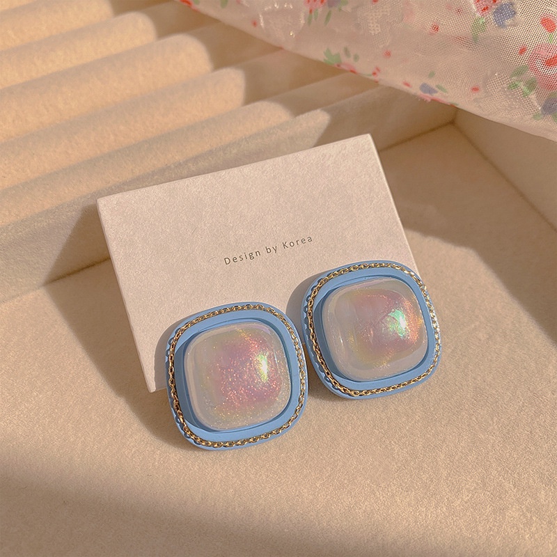 Bông Tai Mạ Bạc 925 Kiểu Hình Vuông Màu Kẹo Ngọt Phong Cách Hàn Quốc Thời Trang Mới S925 Dành Cho Nữ