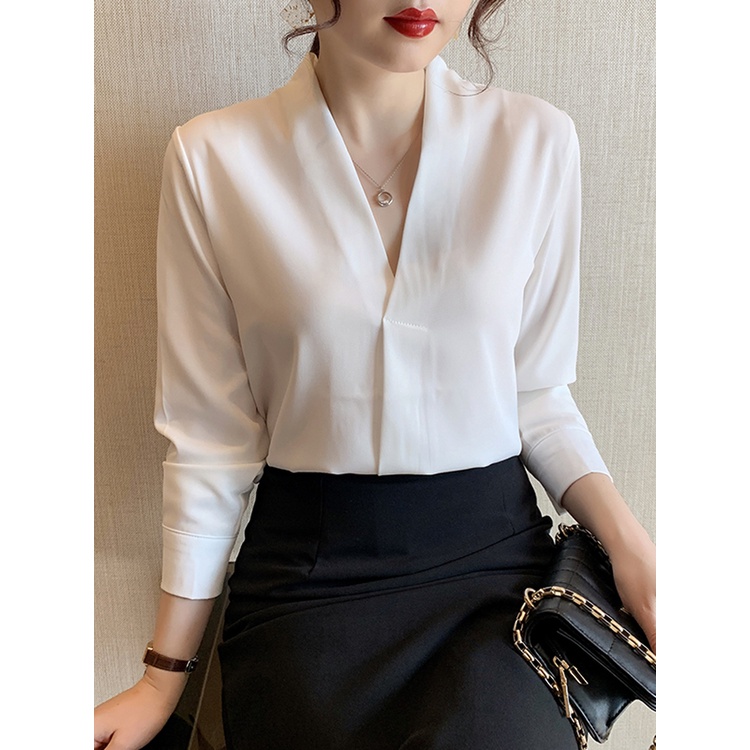 Áo Sơ Mi chiffon Mỏng Tay Dài Cổ Chữ V Thời Trang Xuân Thu Hàn Quốc Hàng Mới Dành Cho Nữ