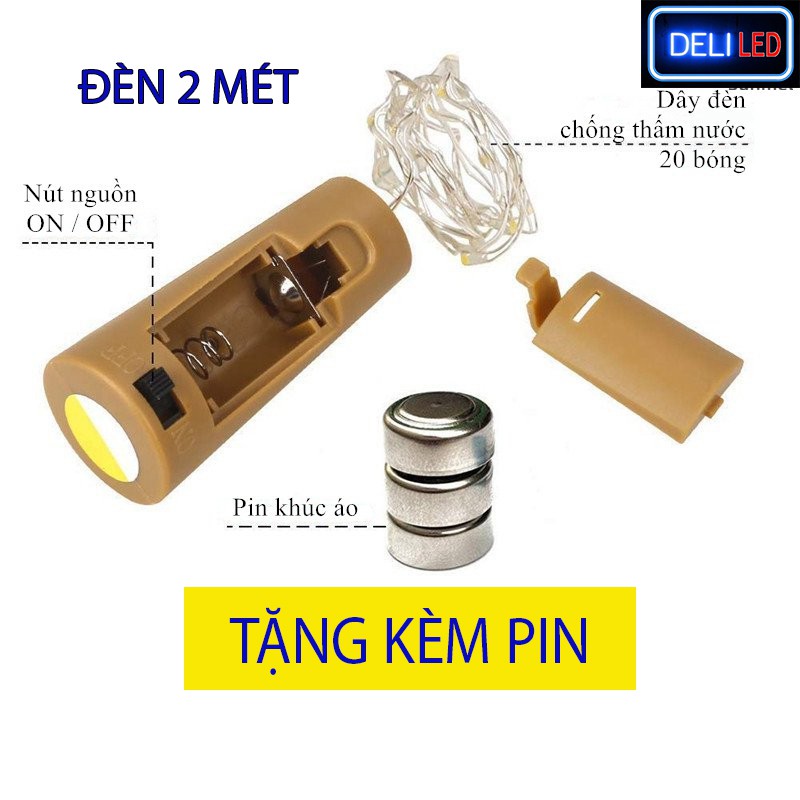 Đèn Đom Đóm Nút Chai 2M Tặng 3Pin trang trí cây thông giáng sinh - Trang Trí Tiệc Noel, Cafe, Quầy Bar, Nhà Hàng