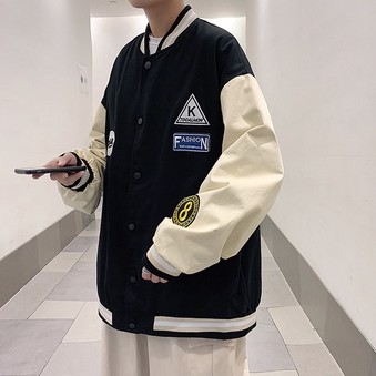 Áo khoác bóng chày dáng rộng in họa tiết cá tính phong cách Hàn Quốc cho nam
