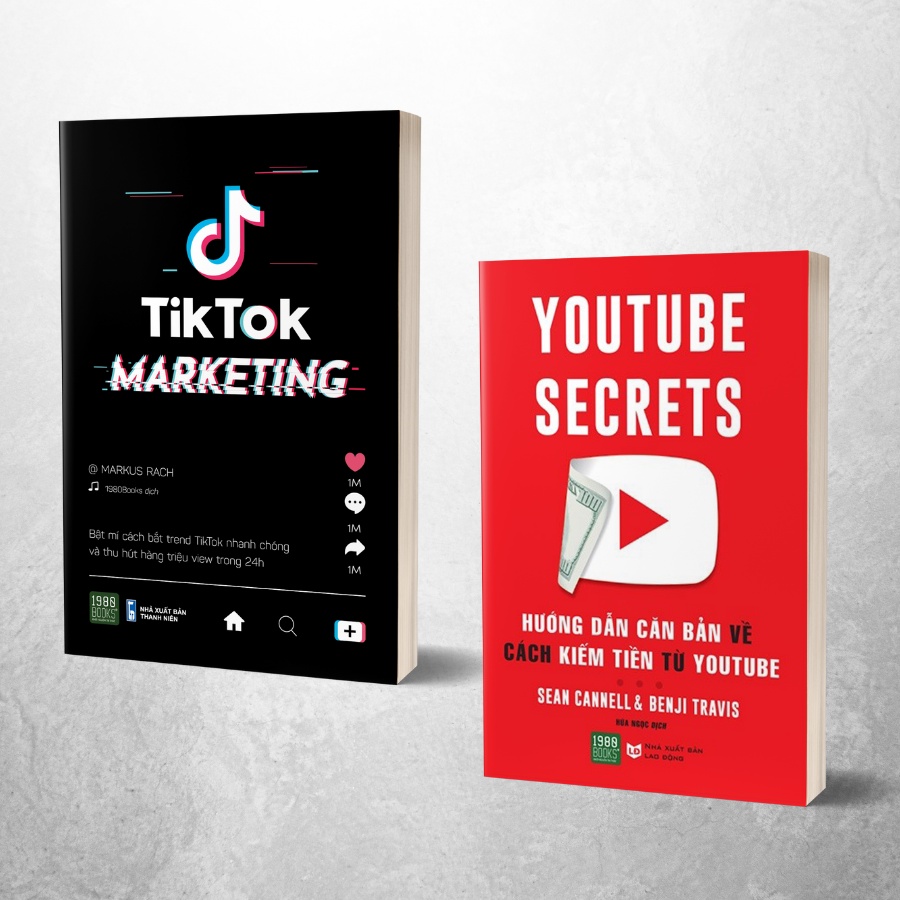 Sách Combo Tlktok marketing và Hướng dẫn kiếm tiền từ Youtube (2022)