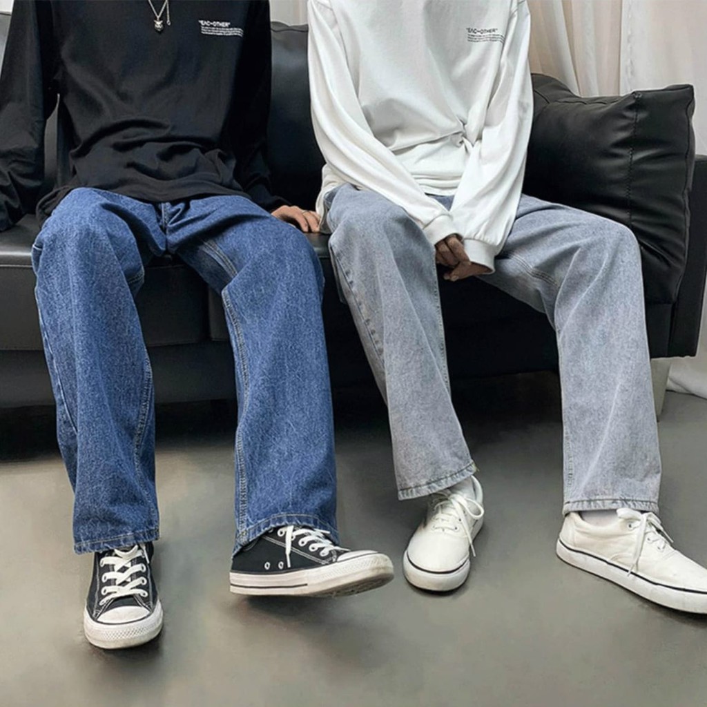Quần jean ống rộng phong cách Hàn Quốc năng động trẻ trung cho nam( xám xanh)