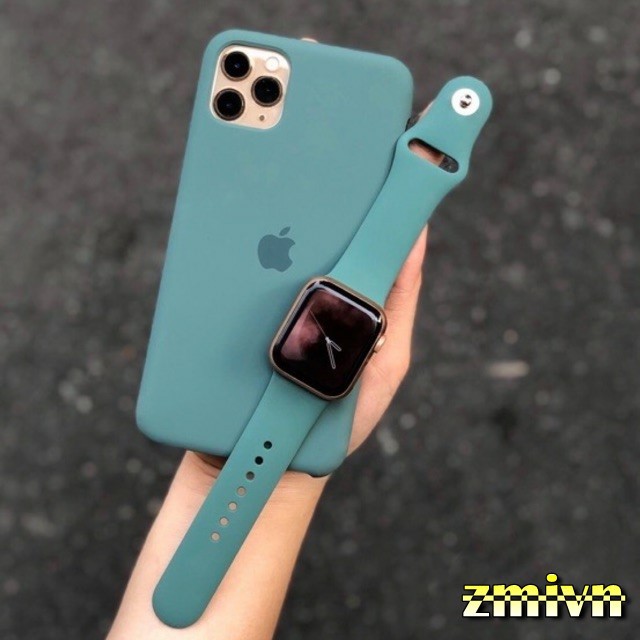 XANH MIDNIGHT GREEN _ Dây cao su Apple Watch kèm ốp chống bẩn dành cho iphone 6 7 8 Plus , X /XS/ XS MAX , 11 / 11 pro .