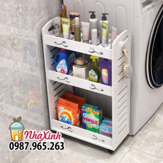 Kệ gỗ ghép có bánh xe / Kệ gỗ 3 tầng để đồ
