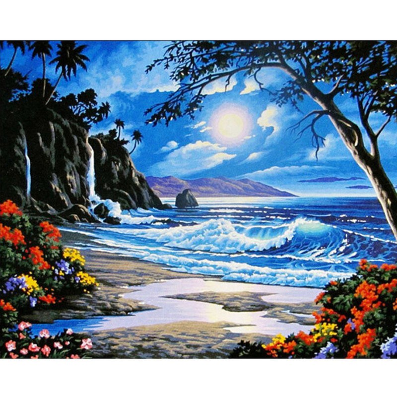 Bộ tranh tô màu số hóa hình phong cảnh trang trí phòng khác tinh tế hiện đại 40x50