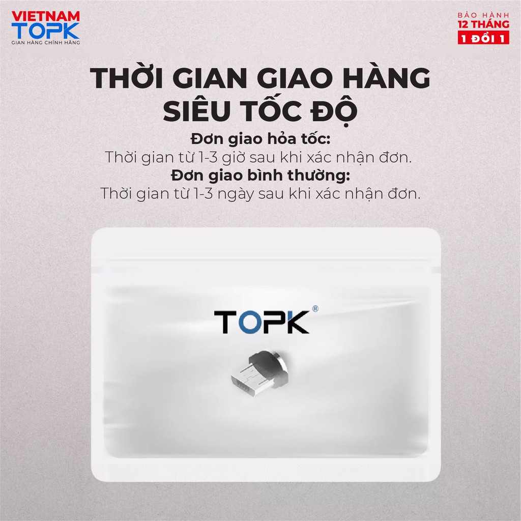 Đầu cáp sạc nam châm TOPK - Hàng Chính Hãng Bảo hành 12 tháng