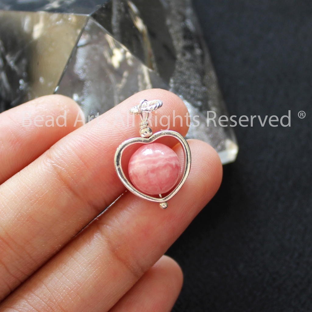 Mặt Dây Chuyền Đá Đào Hoa  Màu Hồng Và Bạc 925, Mệnh Hoả, Thổ,  Trang Sức Phong Thuỷ S50 - Bead Art