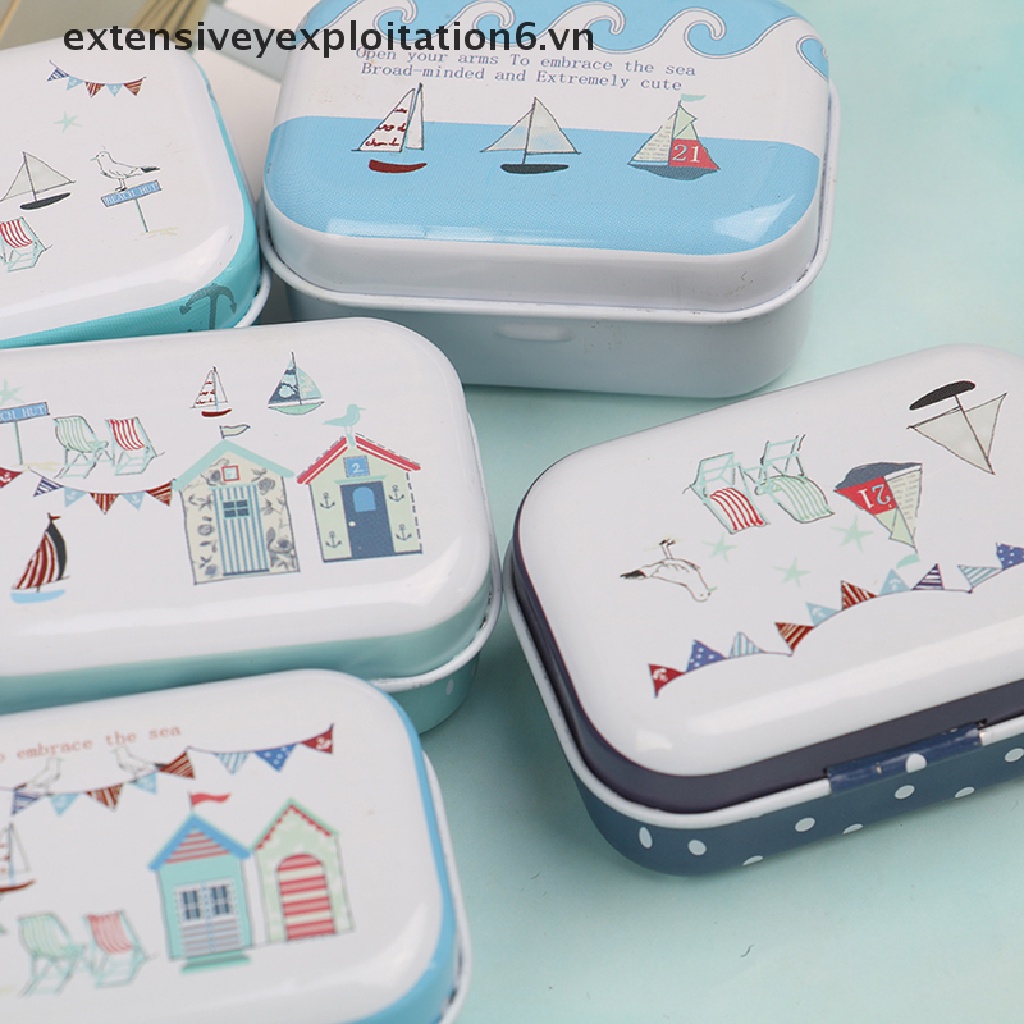 / / E6vn / / Hộp Thiếc Mini Hình Chữ Nhật Đựng Trang Sức Đi Biển