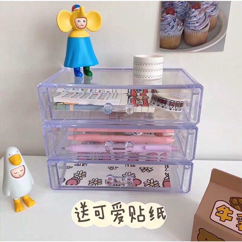Tủ Trong Suốt Mini Để Bàn Đa Chức Năng Có Ngăn Kéo.