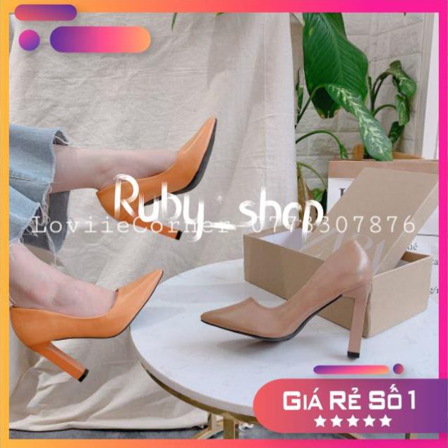 RUBY_SHOP- GIÀY CAO GÓT BÍT MŨI DA NHÁM GÓT VUÔNG 9 PHÂN- GIÀY CAO GÓT 9 PHÂN MŨI NHỌN ĐẾ VUÔNG - G190715