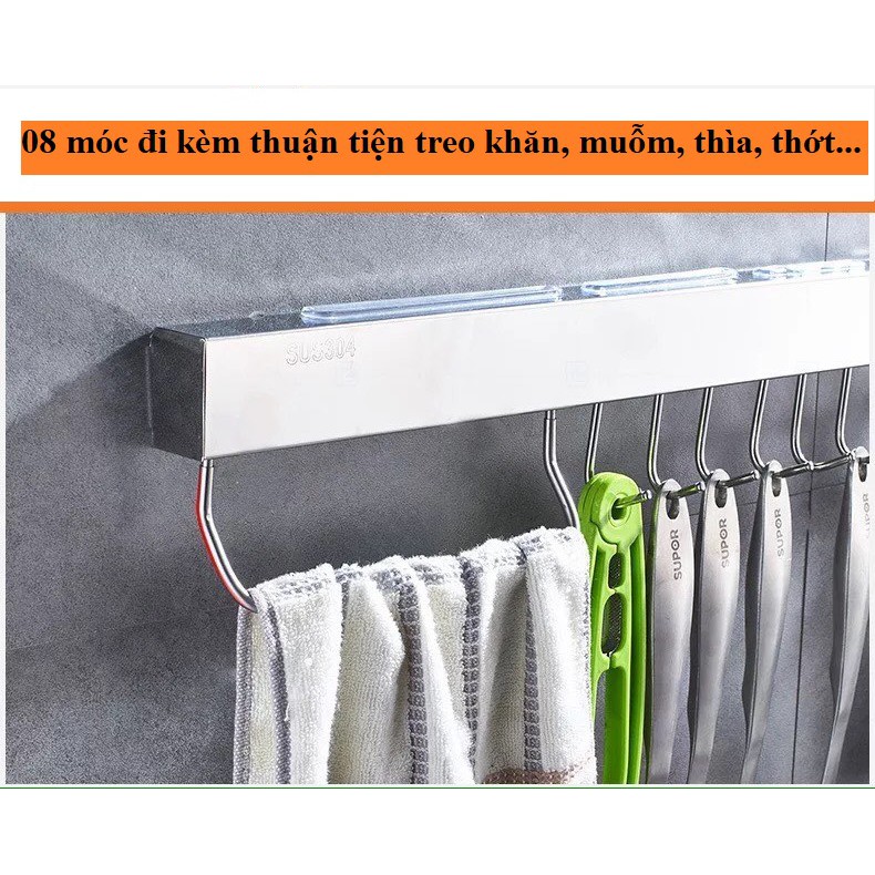 50cm - Kệ để dao, kéo, thớt, muỗm đa năng INOX SUS304 gắn tường gạch men - kèm vít và keo dán - Dài 50cm