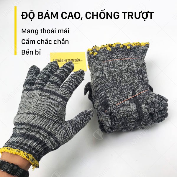 Combo 10 găng tay lao động | Găng tay bảo hộ len tiêu chống trượt, thao tác linh hoạt (Màu muối tiêu-loại dày)