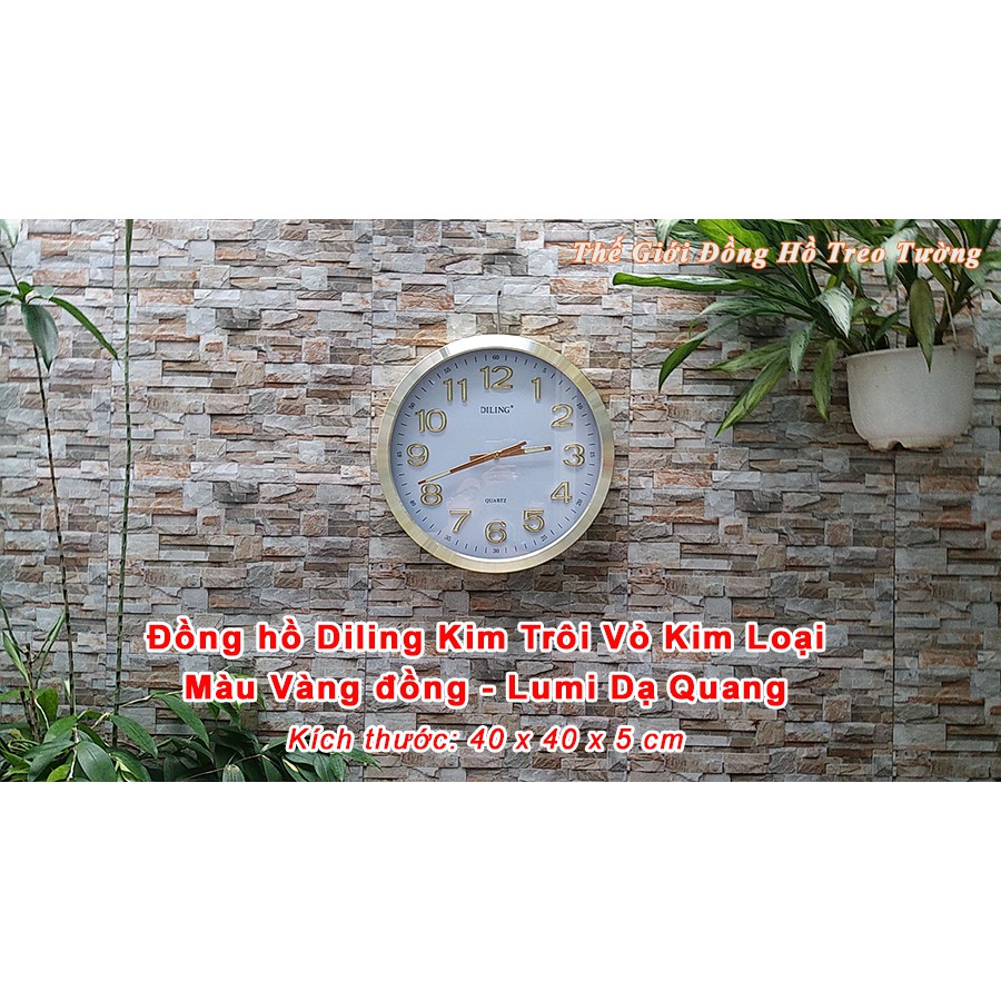 Đồng hồ Treo tường Vỏ Nhôm màu Vàng Đồng – Kim Số Dạ Quang – Máy Kim Trôi