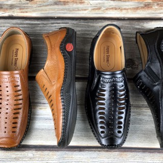 Giày lười nam Happyshoes da bò thật thiết kế mùa hè thoáng mát - HS710