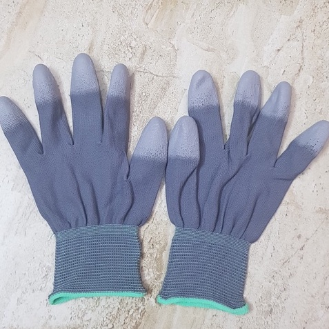 100 ĐÔI GĂNG TAY LAO ĐỘNG PHỦ PU ĐẦU NGÓN TAY MÀU XÁM [HÀNG XUẤT KHẨU]