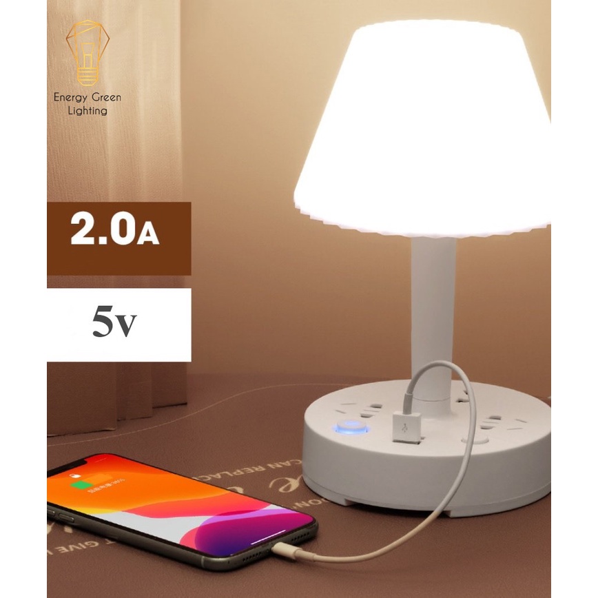 Ổ Cắm Điện Energy Green Lighting Thông Minh Kiêm Đèn Bàn OD-435 - Tích Hợp Đèn Chiếu Sáng - 3 Chế Độ Ánh Sáng - Dây Điện