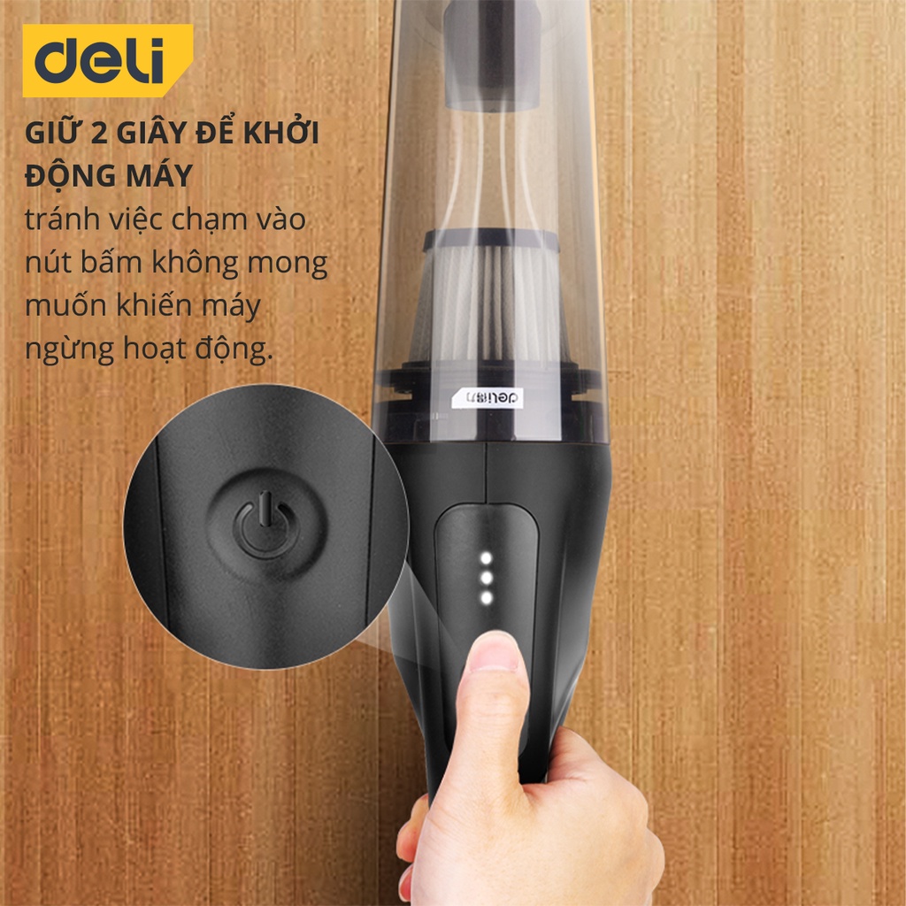 Máy Hút Bụi Cầm Tay Mini Không Dây Deli - Làm Sạch Cho Ô Tô, Đồ Dùng Trong Gia Đình - Vaccum Cleaner Nhỏ Gọn, Dễ Sử Dụng