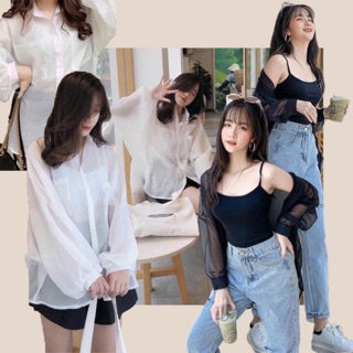 Combo sơ mi oversize + áo croptop 2s