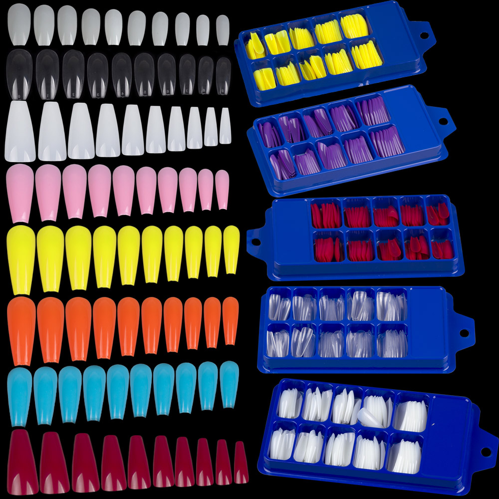 [Hàng mới về] Hộp 100 móng tay giả bằng nhựa acrylic nhiều màu sắc
