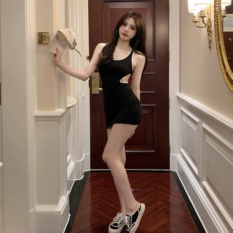 Đầm Sát Nách Cổ Tròn Thiết Kế Khoét Lỗ Thời Trang Quyến Rũ Cho Nữ