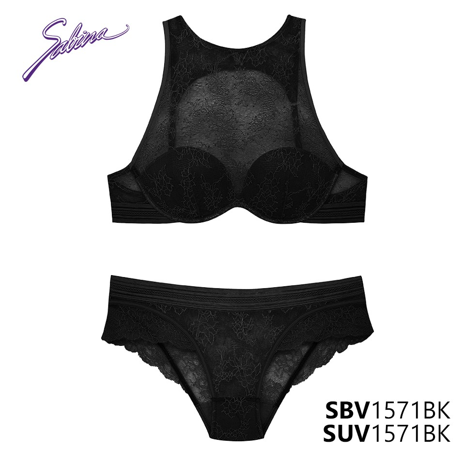 Combo Áo Lót Ren Quyến Rũ Độc Đáo Và Quần Đồng Bộ Màu Đen Mad Moiselle By Sabina SBV1571BK+SUV1571BK
