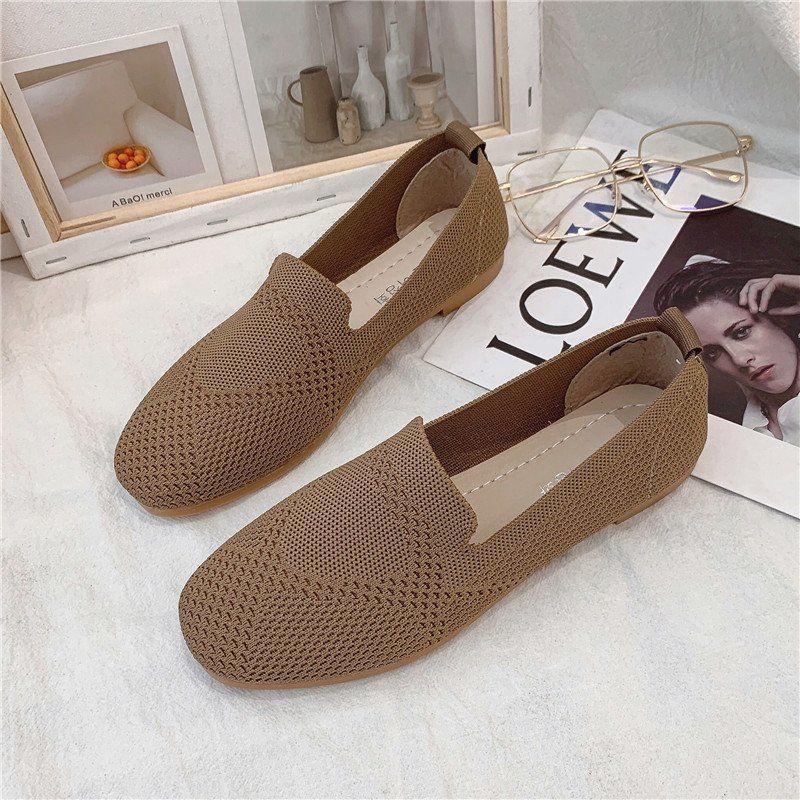 Giày Búp Bê Dệt Kim Mũi Vuông Thời Trang Xuân Hè Hàng Mới Dành Cho Bạn Nữ