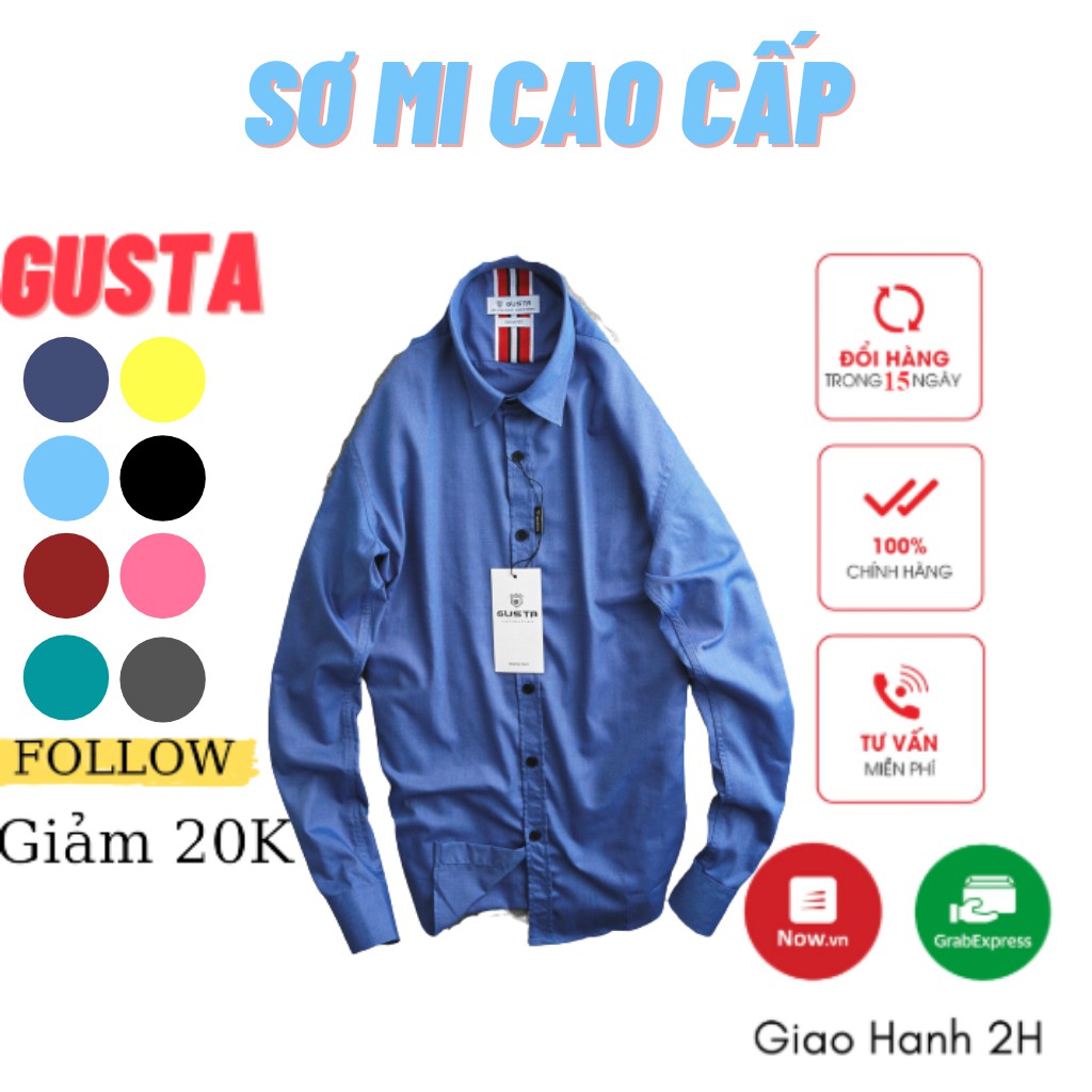 Áo Sơ Mi Nam Đẹp Trơn Tay Dài - Áo Sơ Mi Nam Hàn Quốc Kiểu Dáng Trẻ Trung - chất liệu cotton thoáng - SM06 - GUSTA