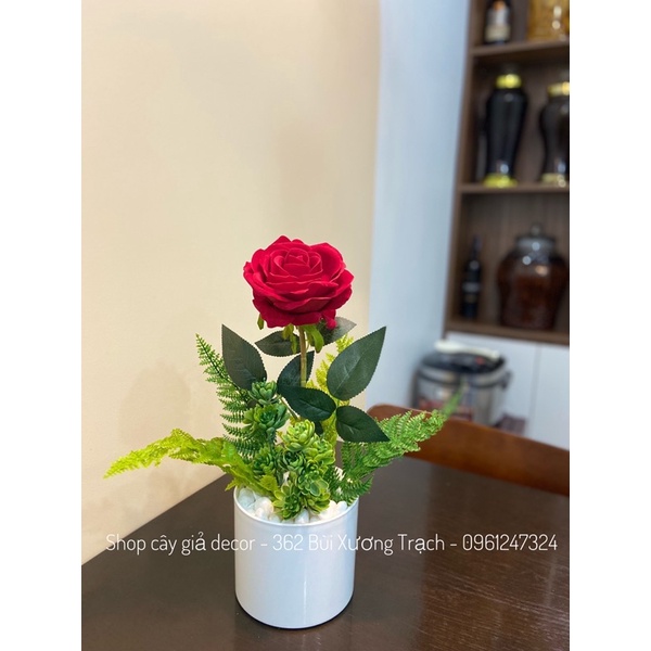 CHẬU HOA HỒNG GIẢ ĐẦY ĐỦ NHƯ HÌNH - CHẬU HOA GIẢ DECOR