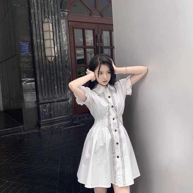 [HÀNG ORDER] Váy Đầm màu trắng thiết kế cổ điển tay phồng phong cách Hàn Quốc AH1129