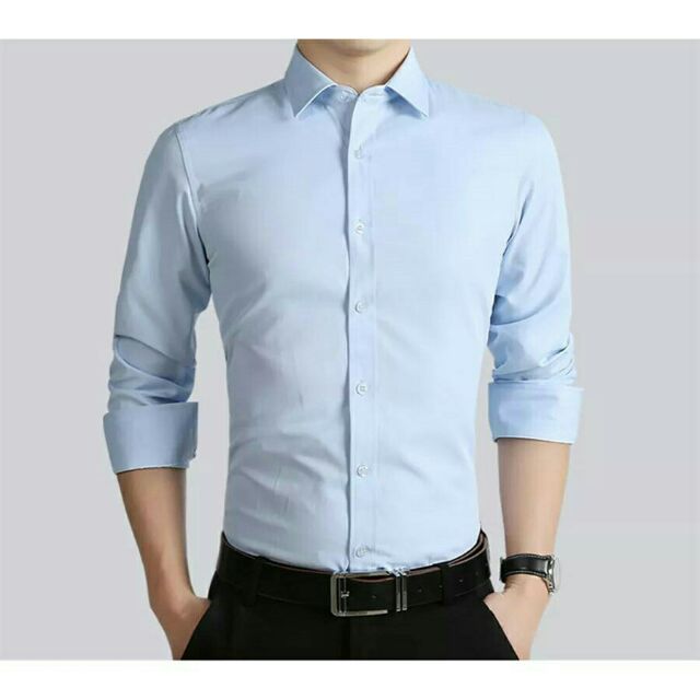 [Freeship Từ 99k] Áo sơ mi nam trơn xanh nhạt dài tay dáng Slimfit ôm body | BigBuy360 - bigbuy360.vn