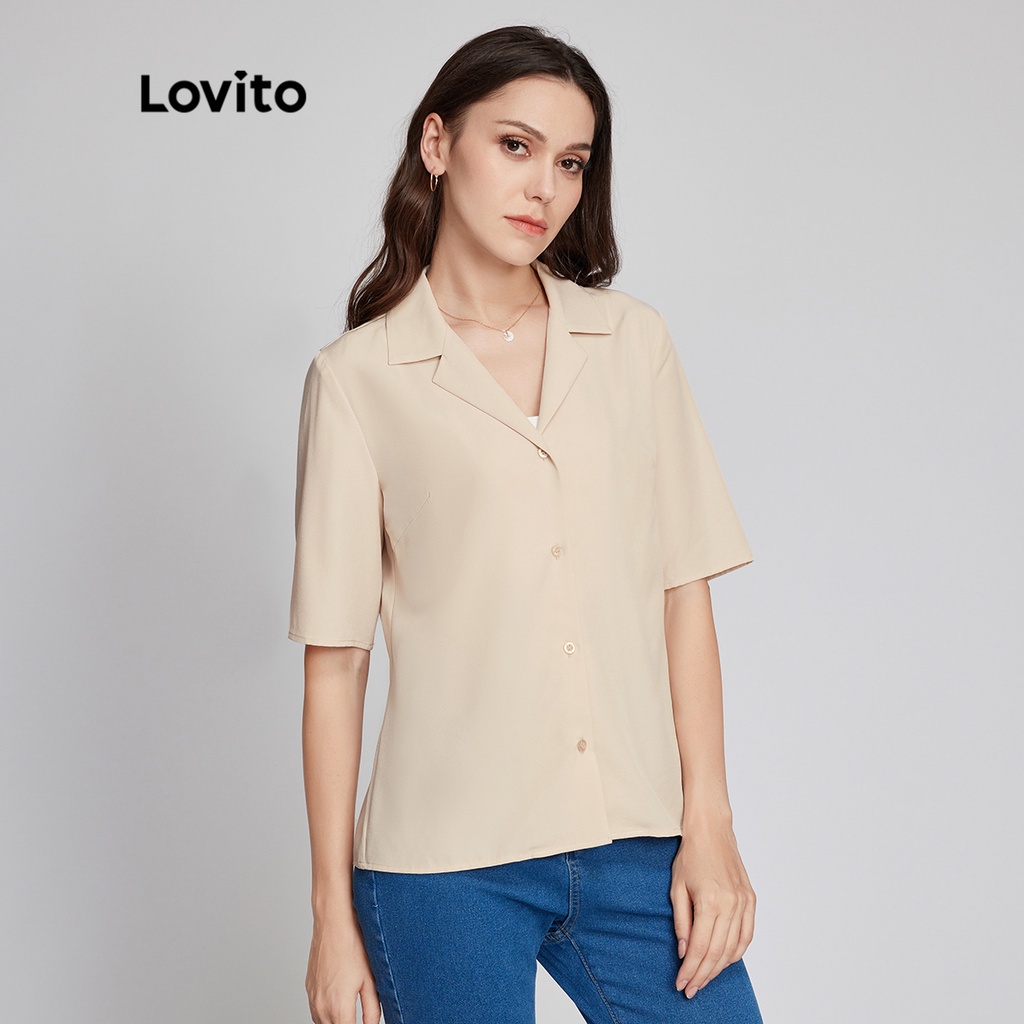 Áo kiểu Lovito đính nút phía trước cổ bẻ màu trơn sang trọng L23LD013 (màu mơ)