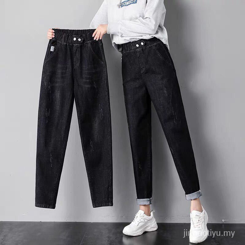 Quần Jean Dài Lưng Thun Cao Dáng Rộng Plus Size Thời Trang Cho Nữ | BigBuy360 - bigbuy360.vn