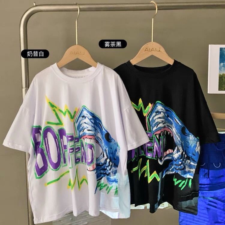 Áo Thun Cotton Tay Lỡ Dáng Rộng Phong Cách Hip Hop Đường Phố Màu Trơn Thời Trang Mùa Hè Cho Bé Trai 2023