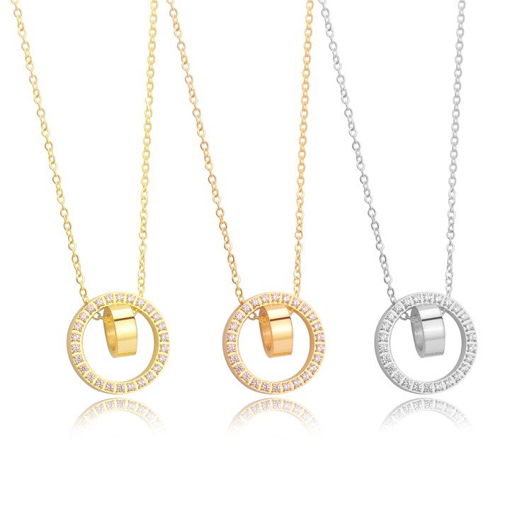 Dây chuyền titan 2 nhẫn lồng đính đá vòng quanh lấp lánh siêu đẹp, bền màu, hợp thời trang