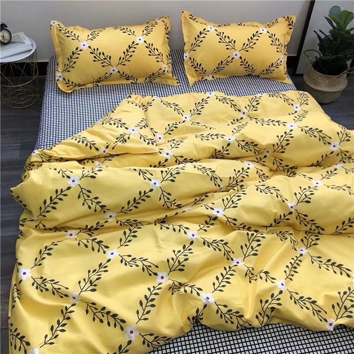 Bộ chăn ga gối , drap giường chất cotton poly họa tiết cỏ vàng