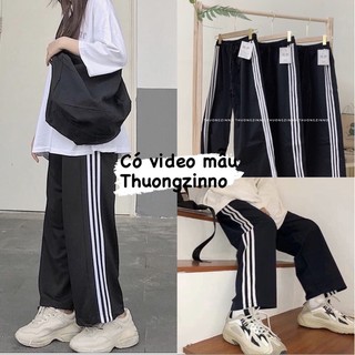 [Ảnh thật/Video] Quần ống rộng nữ 3 sọc Hàn Quốc Quần ống suông phong cách Hàn Quốc