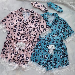 Bộ ngủ lụa cộc tay quần đùi hoạ tiết da báo hàng cao cấp