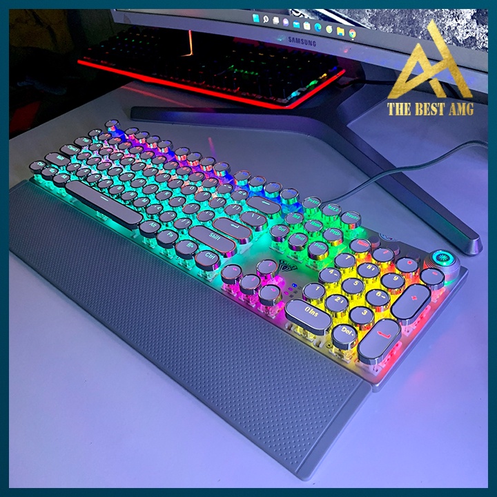 Bàn Phím Cơ Gaming Xuyên Led RGB AULA F2088 Màu Trắng Nút Tròn Bàn Phím Máy Tính Laptop Chơi Game Có Dây