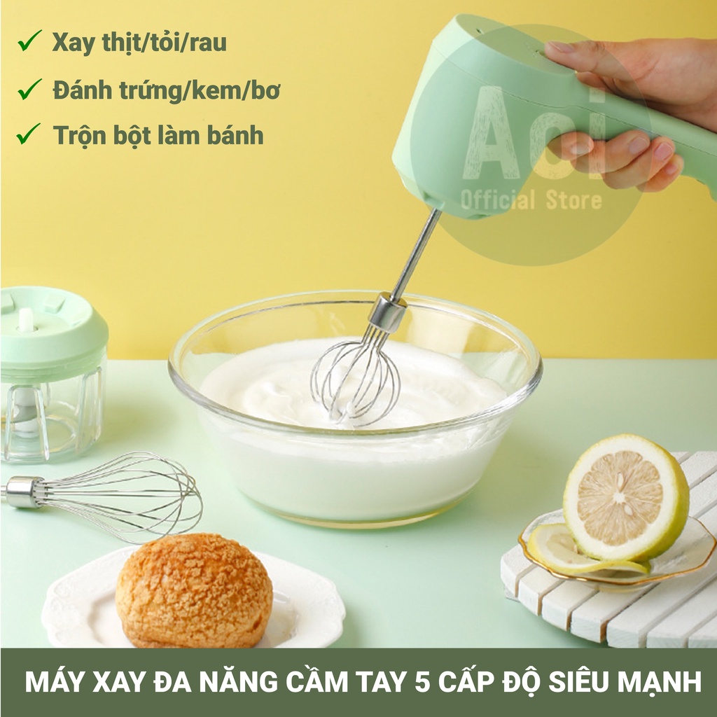 Máy Xay Cầm Tay Đa Năng 5 Cấp Độ - Máy Đánh Trứng, Trộn Bột, Xay Tỏi Ớt - Aoi Official Store