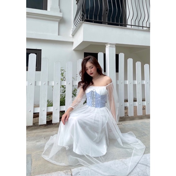 Đầm trễ vai dáng dài kết hợp beo phối đan dây | ADORE DRESS - CLÉLIE