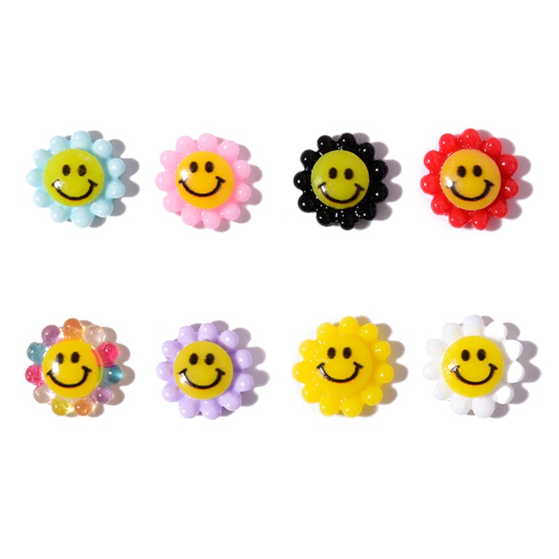 [Hàng mới về] Bộ 8 phụ kiện trang trí móng tay hình hoa hướng dương mỉm cười 3D cho nữ DIY