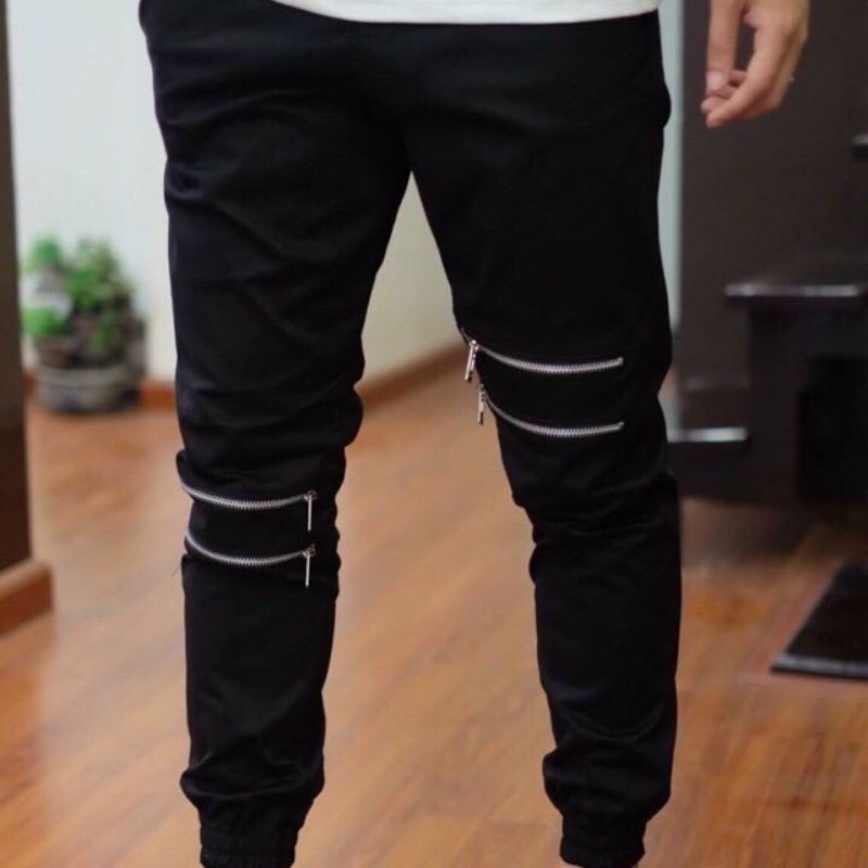 Quần kaki nam màu đen dài dây kéo gối Ken fashion